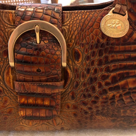 Brahmin Metallic Toasted Almond Crocodile Embossed Leather Shoulder Bag. - Picture 4 of 15